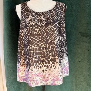 Dana Buchman Animal Print Tank with Pink Floral Border and Sequins